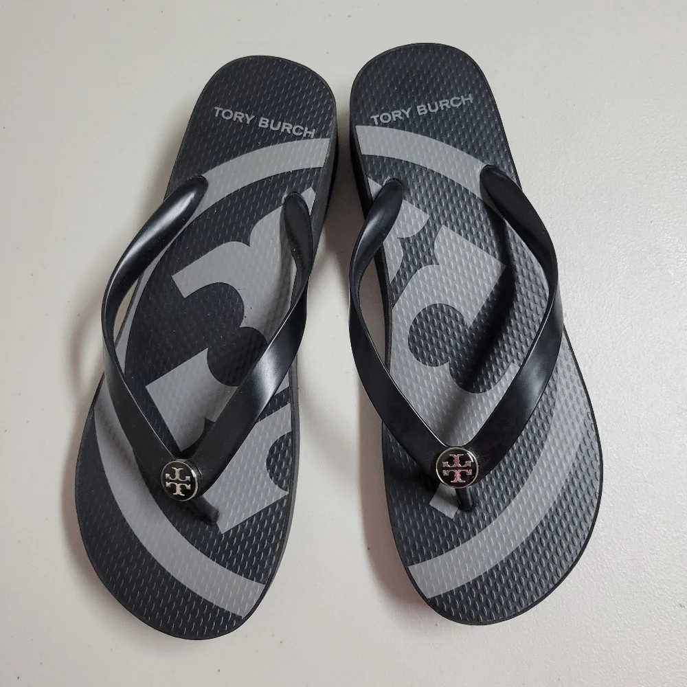 Tory Burch Black Logo Flip Flop Sandals